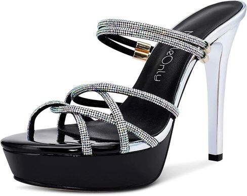 صندل نسائي بكعب عالٍ من NobleOnly صندل بكعب عالٍ روماني بلينغ ماسي وشريط للكاحل مفتوح من الأمام صندل بكعب 5 بوصة in Kuwait