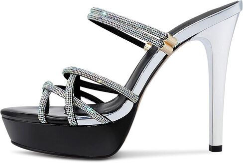 صندل نسائي بكعب عالٍ من NobleOnly صندل بكعب عالٍ روماني بلينغ ماسي وشريط للكاحل مفتوح من الأمام صندل بكعب 5 بوصة in Kuwait