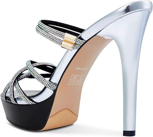 صندل نسائي بكعب عالٍ من NobleOnly صندل بكعب عالٍ روماني بلينغ ماسي وشريط للكاحل مفتوح من الأمام صندل بكعب 5 بوصة in Kuwait