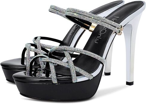 صندل نسائي بكعب عالٍ من NobleOnly صندل بكعب عالٍ روماني بلينغ ماسي وشريط للكاحل مفتوح من الأمام صندل بكعب 5 بوصة in Kuwait