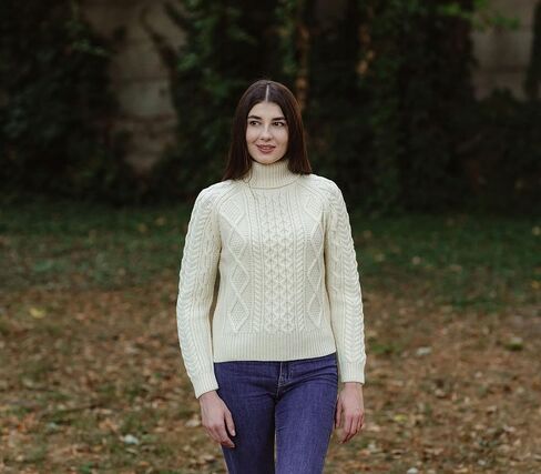 SAOL Women's Wool Sweater Irish Cable Knit Jumper Made in Ireland in Kuwait