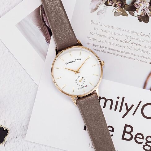 VICTORIA HYDE Quartz Watches for Women Easy Read Genuine Leather Strap Ladies Casual Wristwatch with Second Hand in Kuwait