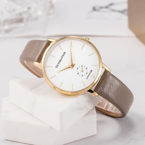 VICTORIA HYDE Quartz Watches for Women Easy Read Genuine Leather Strap Ladies Casual Wristwatch with Second Hand in Kuwait