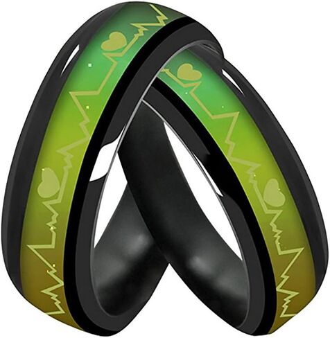 JEYKAY Color Changing Titanium/Stainless Steel Mood Ring, EKG w/Hearts Design, Gift Box Included. in Saudi Arabia