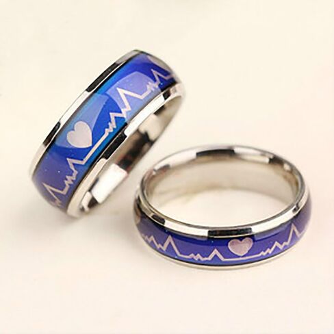 JEYKAY Color Changing Titanium/Stainless Steel Mood Ring, EKG w/Hearts Design, Gift Box Included. in Saudi Arabia