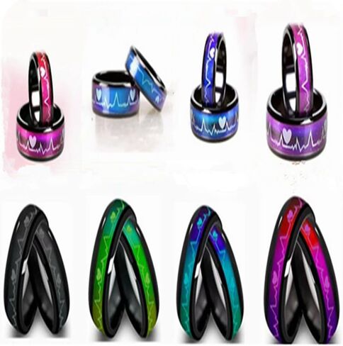 JEYKAY Color Changing Titanium/Stainless Steel Mood Ring, EKG w/Hearts Design, Gift Box Included. in Saudi Arabia
