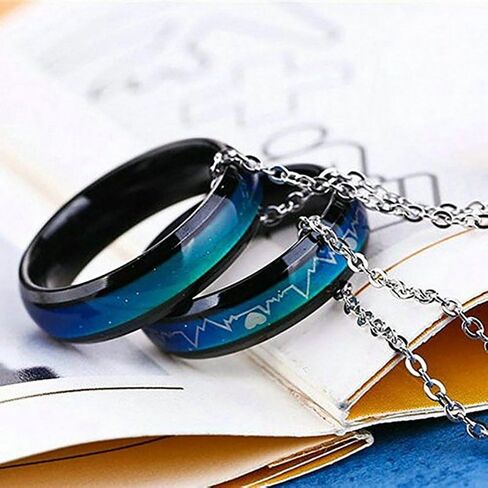 JEYKAY Color Changing Titanium/Stainless Steel Mood Ring, EKG w/Hearts Design, Gift Box Included. in Saudi Arabia