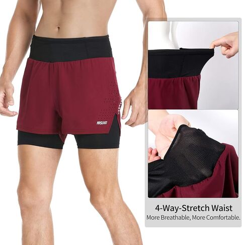 شورت جري ARSUXEO 2 في 1 للرجال بجيوب ملفوفة وتمارين رياضية في صالة الألعاب الرياضية in Kuwait