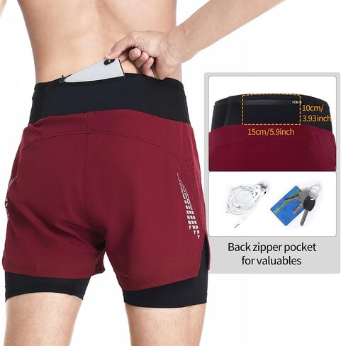 شورت جري ARSUXEO 2 في 1 للرجال بجيوب ملفوفة وتمارين رياضية في صالة الألعاب الرياضية in Kuwait
