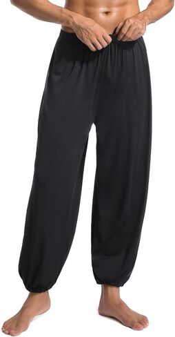 FYOURH Black Yoga Pants Men - Yoga Pants for Men Loose Fit - Harem Pants for Men - Baggy Pants for Men Elastic Waist in Kuwait