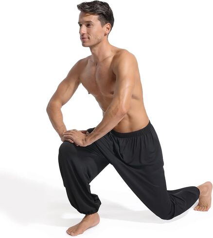FYOURH Black Yoga Pants Men - Yoga Pants for Men Loose Fit - Harem Pants for Men - Baggy Pants for Men Elastic Waist in Kuwait