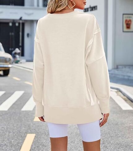 SNJATSSE Womens Oversized Sweatshirts Crewneck Long Sleeve Side Slit Casual Pullover Sweatshirt Tops in Saudi Arabia