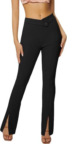 OYOANGLE Women's Elegant High Asymmetrical Waisted Split Hem Skinny Work Office Pants in Saudi Arabia