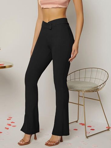 OYOANGLE Women's Elegant High Asymmetrical Waisted Split Hem Skinny Work Office Pants in Saudi Arabia