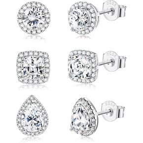 ADRAMATA أقراط للنساء من الفضة الاسترليني أقراط بريليانت مقلد الماس أقراط هيبوالرجينيك S925 آخر كبير مستدير مربع دمعة مكعب زركونيا هالة أقراط للرجال والنساء in Kuwait