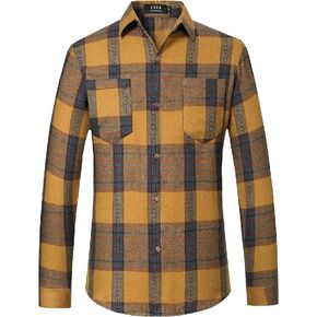 SSLR Flannel Shirts for Men, Long Sleeve Button Down Shirt Lightweight Plaid Brushed Casual