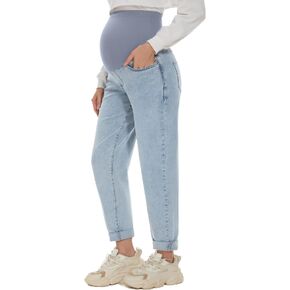 POSHGLAM Women's Maternity Jeans Over Belly Comfy Stretch Boyfriend Jeans Denim Pregnancy Pants, S-XXL