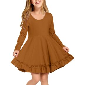 Arshiner Girls Dress Long Sleeve A Line Twirly Skater Loose Casual/Party Dresses with Pocket