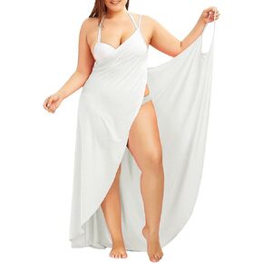 Fadalo Plus Size Spaghetti Strap Cover Up Beach Backless Wrap Long Dress in Kuwait