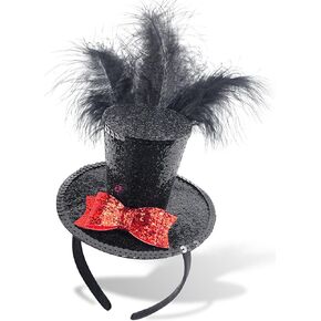 Hikkcos Mini Top Hat Headband with Feathers Mardi Gras Costume Parade Halloween Valentines Day Lollipop Theme Party Supplies