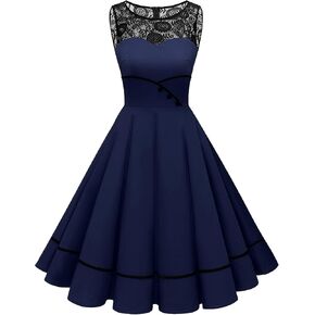 Bbonlinedress Women's 50s Vintage Floral Lace Retro Rockabilly Sleeveless Round Neck Cocktail Party Swing Dress