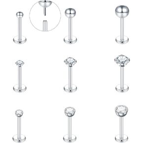 حلقات شفاه Oveta بدون خيوط مختلفة بطول الشريط مجوهرات Labret CZ ترصيع الشفاه Monroe Medusa ثقب المجوهرات، دفع في أقراط الغضروف الغضروف المصنوعة من الفولاذ المقاوم للصدأ للنساء 16G 18G in Kuwait