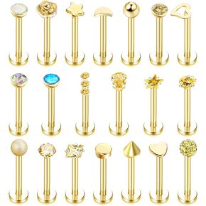 Subiceto 16G Stainless Steel Forward Helix Monroe Labret Lip Nose Studs for Men Women Tragus Cartilage Stud Earrings Cz Balls Heart Flower Medusa Piercings 20 Pcs
