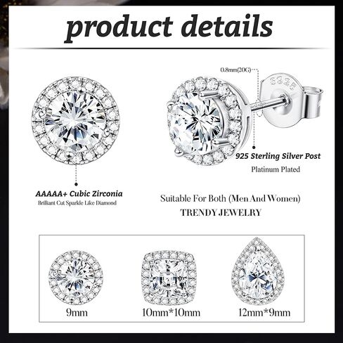 ADRAMATA أقراط للنساء من الفضة الاسترليني أقراط بريليانت مقلد الماس أقراط هيبوالرجينيك S925 آخر كبير مستدير مربع دمعة مكعب زركونيا هالة أقراط للرجال والنساء in Kuwait