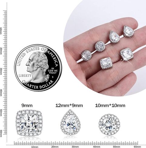 ADRAMATA أقراط للنساء من الفضة الاسترليني أقراط بريليانت مقلد الماس أقراط هيبوالرجينيك S925 آخر كبير مستدير مربع دمعة مكعب زركونيا هالة أقراط للرجال والنساء in Kuwait