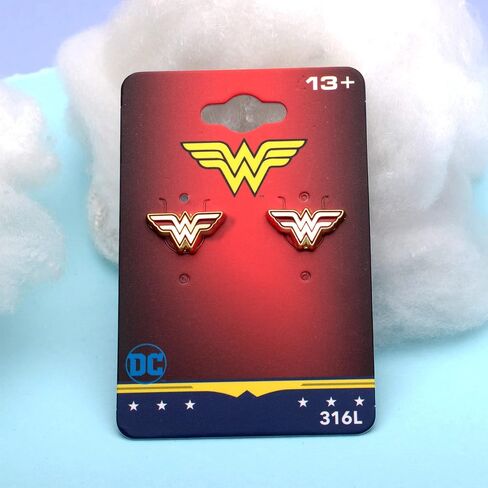 Officially Licensed Hypoallergenic DC Comics Jewelry Wonder Woman Stainless Steel Stud Earrings For Womens in Saudi Arabia