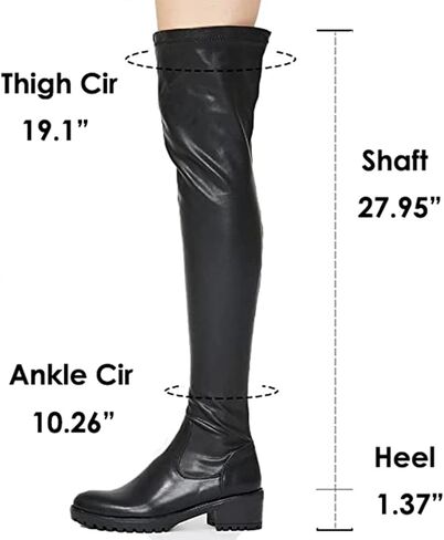 YING LAN Women's Over the Knee High Boots Round Toe Low Chunky Heel | Faux Leather, Sexy Thigh High boot, Pull On, Side zipper for easy wear, Surgical Stretchy Riding, Party club date night in Saudi Arabia