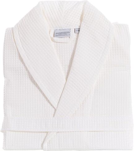 Linum Home Textiles Unisex Waffle Weave Bathrobe 100% Authentic Turkish Cotton Luxury Spa Hotel Collection, White, Small-Medium in Saudi Arabia