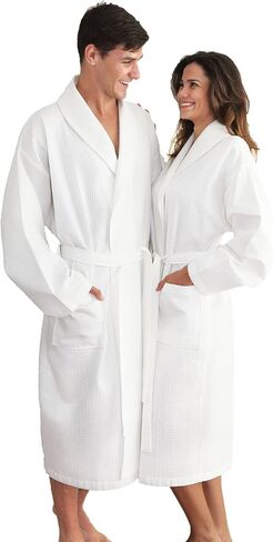 Linum Home Textiles Unisex Waffle Weave Bathrobe 100% Authentic Turkish Cotton Luxury Spa Hotel Collection, White, Small-Medium in Saudi Arabia