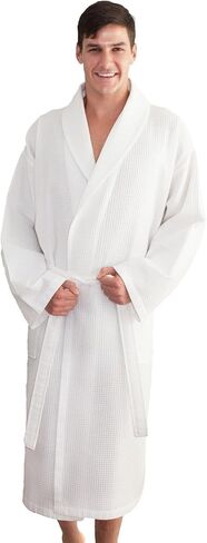 Linum Home Textiles Unisex Waffle Weave Bathrobe 100% Authentic Turkish Cotton Luxury Spa Hotel Collection, White, Small-Medium in Saudi Arabia