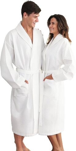 Linum Home Textiles Unisex Waffle Weave Bathrobe 100% Authentic Turkish Cotton Luxury Spa Hotel Collection, White, Small-Medium in Saudi Arabia