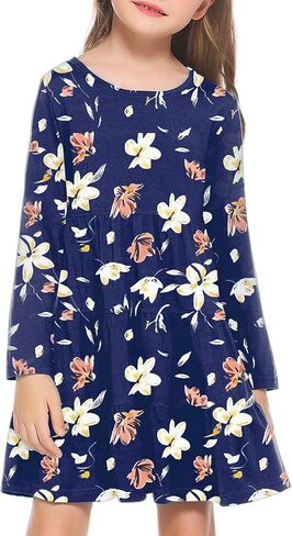 Arshiner Girl Long Sleeve Dress Tiered Ruffle Swing Tunic Shirt Dress in Kuwait