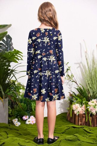 Arshiner Girl Long Sleeve Dress Tiered Ruffle Swing Tunic Shirt Dress in Kuwait