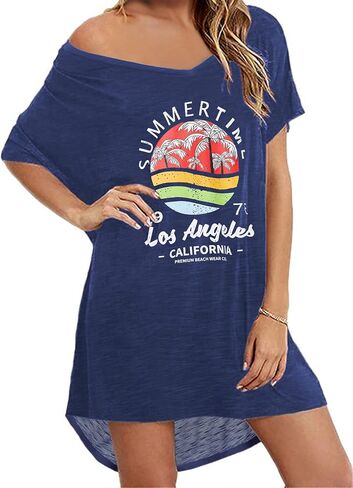 AI'MAGE Swimsuit Cover Up Women's Beach Dress Plus Size Bathing Suit Coverup Casual T Shirt Dresses Beachwear in Kuwait