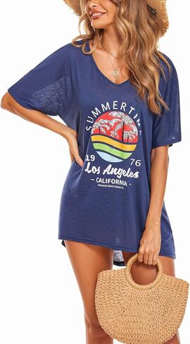 AI'MAGE Swimsuit Cover Up Women's Beach Dress Plus Size Bathing Suit Coverup Casual T Shirt Dresses Beachwear in Kuwait