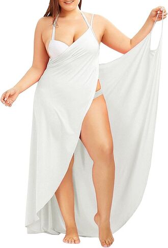 Fadalo Plus Size Spaghetti Strap Cover Up Beach Backless Wrap Long Dress in Kuwait
