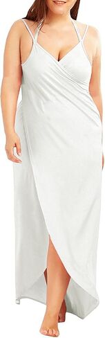 Fadalo Plus Size Spaghetti Strap Cover Up Beach Backless Wrap Long Dress in Kuwait