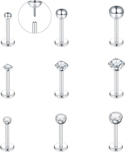 حلقات شفاه Oveta بدون خيوط مختلفة بطول الشريط مجوهرات Labret CZ ترصيع الشفاه Monroe Medusa ثقب المجوهرات، دفع في أقراط الغضروف الغضروف المصنوعة من الفولاذ المقاوم للصدأ للنساء 16G 18G in Kuwait