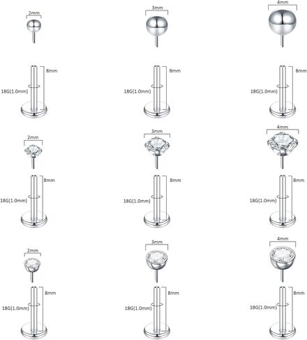 حلقات شفاه Oveta بدون خيوط مختلفة بطول الشريط مجوهرات Labret CZ ترصيع الشفاه Monroe Medusa ثقب المجوهرات، دفع في أقراط الغضروف الغضروف المصنوعة من الفولاذ المقاوم للصدأ للنساء 16G 18G in Kuwait