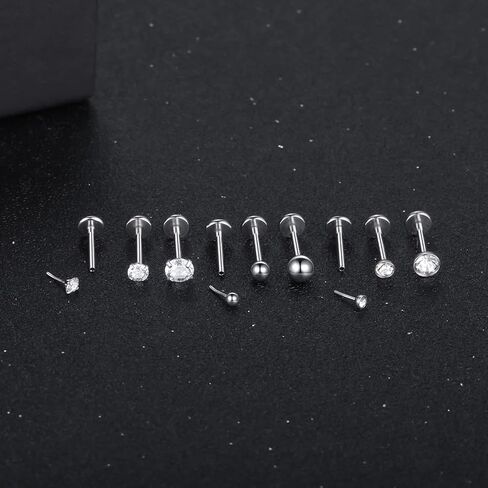 حلقات شفاه Oveta بدون خيوط مختلفة بطول الشريط مجوهرات Labret CZ ترصيع الشفاه Monroe Medusa ثقب المجوهرات، دفع في أقراط الغضروف الغضروف المصنوعة من الفولاذ المقاوم للصدأ للنساء 16G 18G in Kuwait