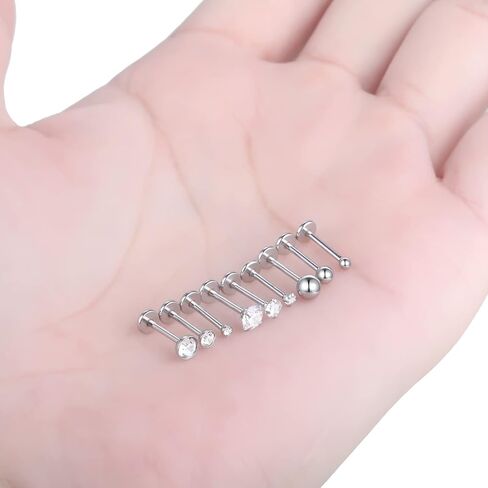 حلقات شفاه Oveta بدون خيوط مختلفة بطول الشريط مجوهرات Labret CZ ترصيع الشفاه Monroe Medusa ثقب المجوهرات، دفع في أقراط الغضروف الغضروف المصنوعة من الفولاذ المقاوم للصدأ للنساء 16G 18G in Kuwait