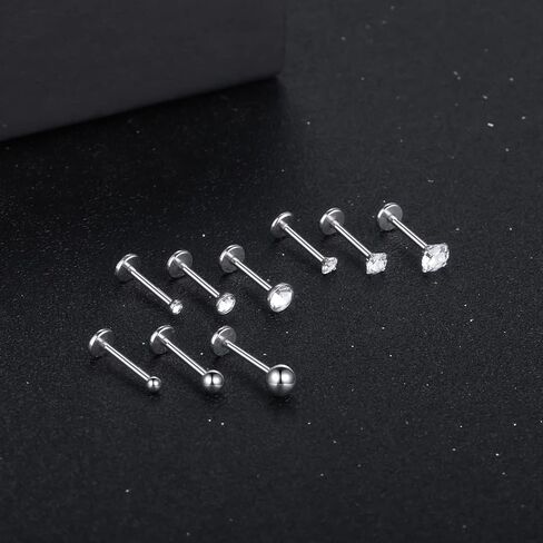 حلقات شفاه Oveta بدون خيوط مختلفة بطول الشريط مجوهرات Labret CZ ترصيع الشفاه Monroe Medusa ثقب المجوهرات، دفع في أقراط الغضروف الغضروف المصنوعة من الفولاذ المقاوم للصدأ للنساء 16G 18G in Kuwait