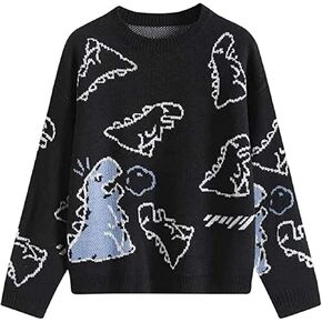 Women's Dinosaur Print Knit Sweater Harajuku Oversized Pullover Y2K Sweaters Aesthetic Preppy E Girl Streetwear in Kuwait