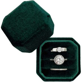 صندوق خاتم Beatilog لحفلات الزفاف - مثمن 3 فتحات حامل خاتم مخملي ممتاز مصنوع يدويًا من ثلاث حلقات حامل مجوهرات منظم للاقتراح، والخطوبة، وعيد الميلاد، والتصوير الفوتوغرافي (الزمرد) in Kuwait