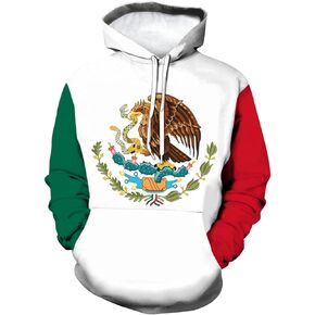 Hisayhe Unisex Fashion Sweatshirt Pullover 3D Mexico Flag Graphic Hoodie