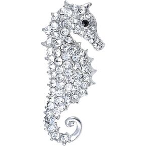 Alilang Aurora Borealis Crystal Rhinestone Seahorse Fish Convertible to Pendant Animal Brooch Pin